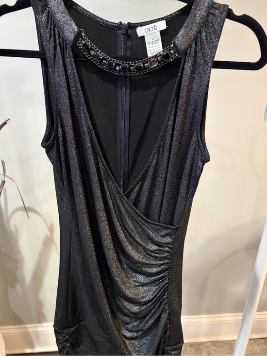 Cache Tops - Cache keyhole Black Metallic Ruched blouse with embellished Beaded Neckline xs